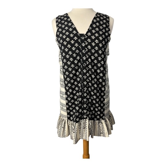 ASOS Mini Dress Black White Print Sleeveless Ruffle Hem Side Cutout Women Size 6 - Picture 4 of 14